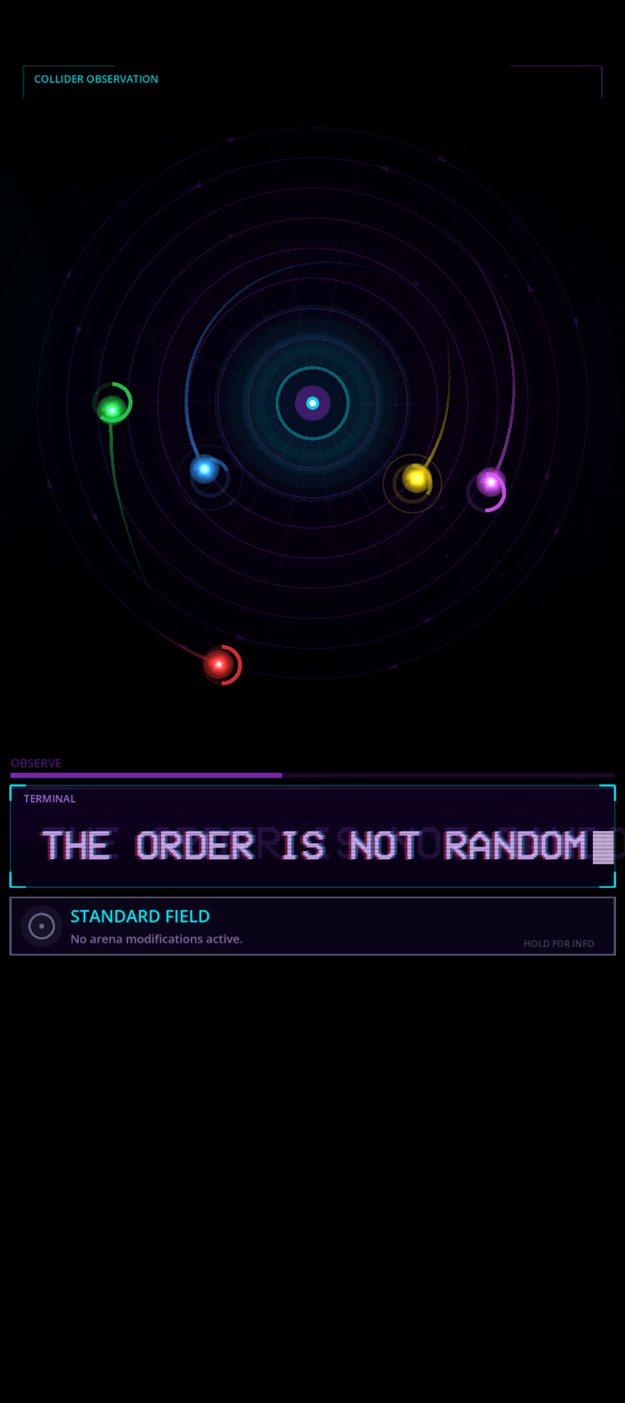 qup observation phase showing five particles in the collider